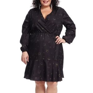 Hutch Anthropologie Starry Night Fit and Flare Dress Long Sleeve Founce 2X